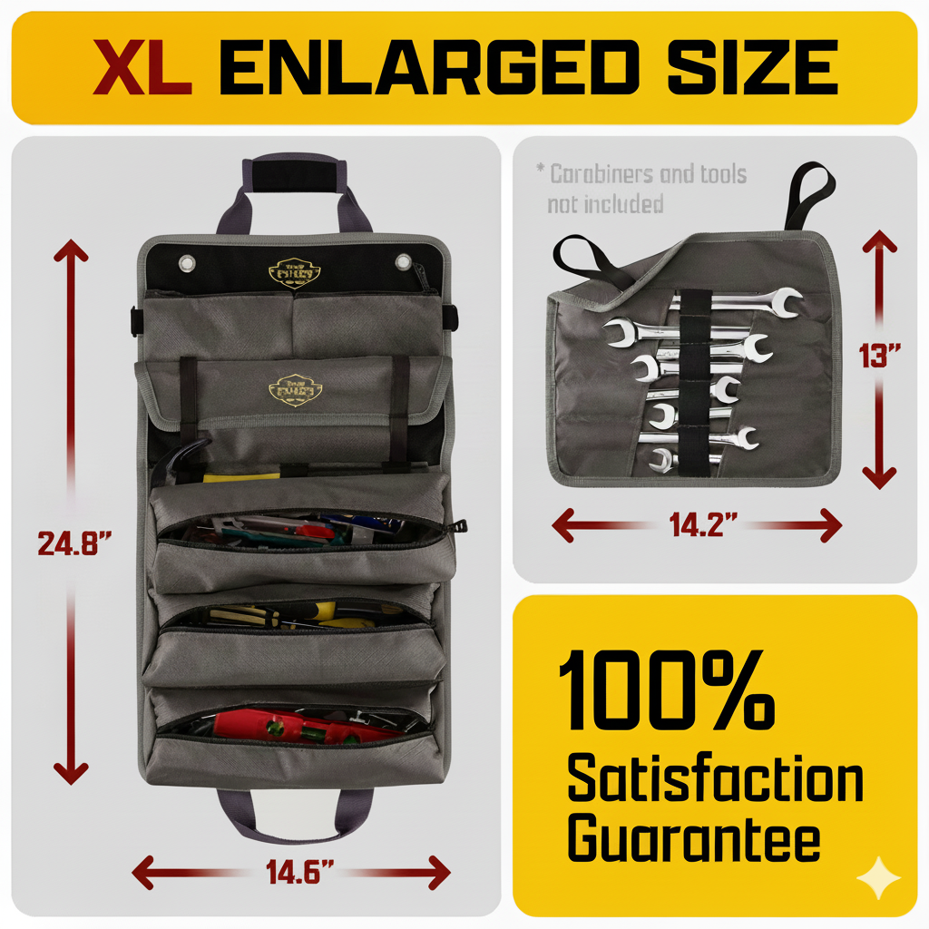 PRO Tool Roll Organizer – Roll Up Tool Bag for Tools Storage (Black)