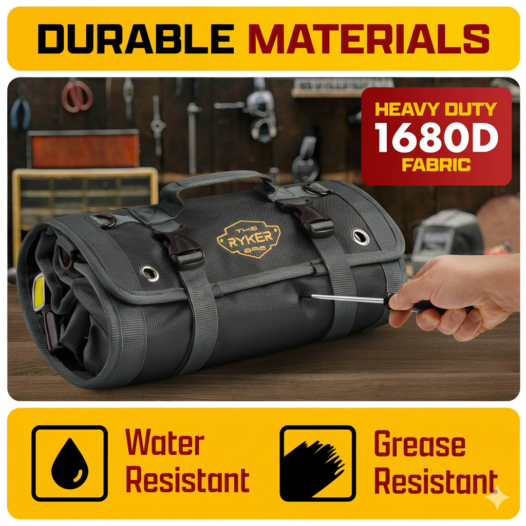 PRO Tool Roll Organizer – Roll Up Tool Bag for Tools Storage (Black)