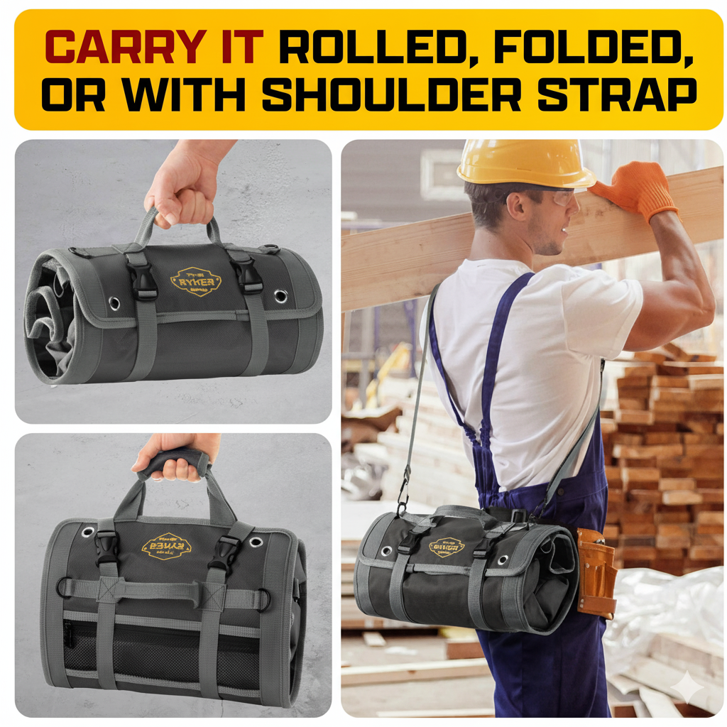 PRO Tool Roll Organizer – Roll Up Tool Bag for Tools Storage (Black)