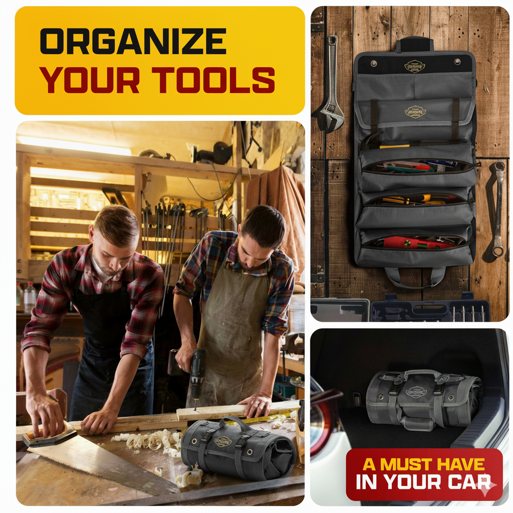 PRO Tool Roll Organizer – Roll Up Tool Bag for Tools Storage (Black)