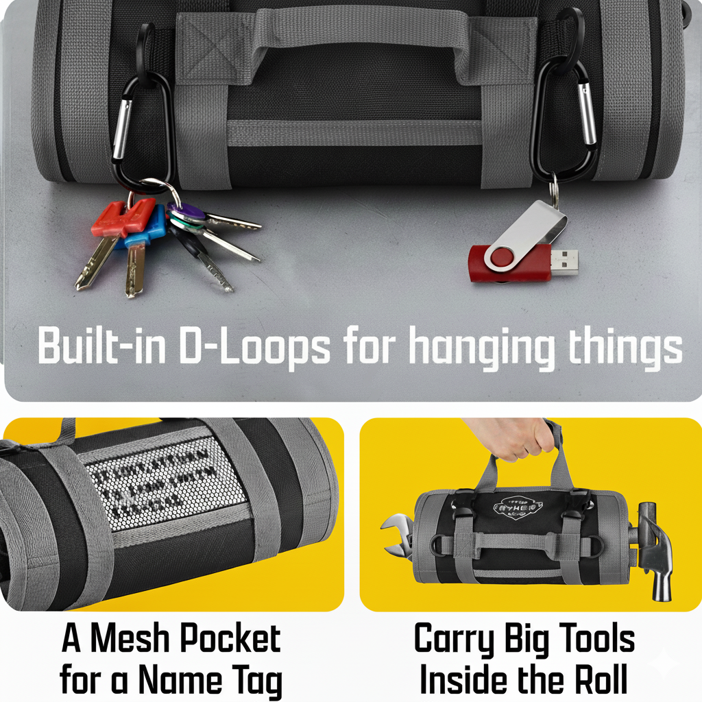 Original Tool Roll Organizer with 2 Detachable Pouches (Black)