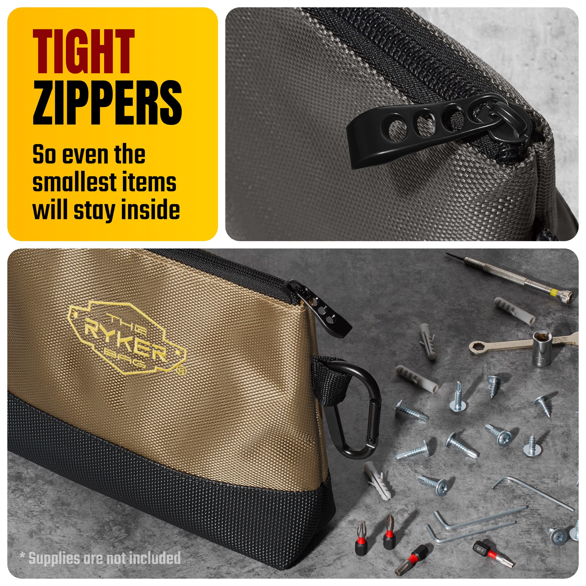 Canvas Zipper Tool Pouch organizer. Small Tool Pouch Bag w/hard bottom and carabiner